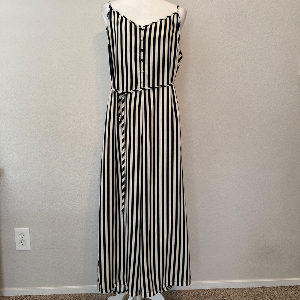 Striped Black and White Maxi Jumpsuit Size L by Cotton On